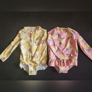 Carter's 2 Pack Girls 🍋LEMONS & TROPICAL FRUITS🍉🍍 Swim Rashguards 18MO